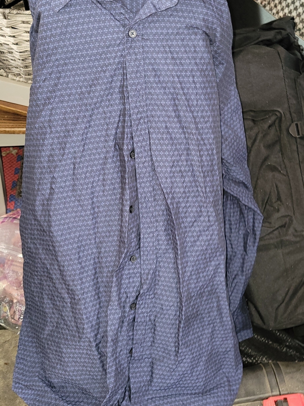 Beverly Hills Polo Club Navy Blue Micro-Pattern Button-Down Shirt